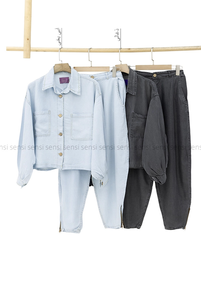 ست شومیز شلوار جین کاغذی کد1005852